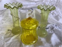 Pair of Vtg Murano Glass Vases, & Vtg Lidded Jar