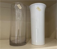 Two Heavy Glass Cylinder Flower Vases