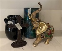 Gold Color Elephant, Mosaic Candle Holder, Vase, a