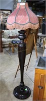 Mahogany Dark Stain Wooden Floor Lamp With Fringe