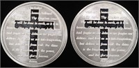 (2) 1 OZ .999 SILVER LORDS PRAYER ROUNDS