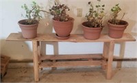 Wood Stand, & 4 Potted Plants