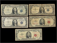 US $1 Silver Certificate & $5 Red Seal Bills