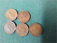 1939, 1946, 1951, 1954 and 1966 Canadian pennies