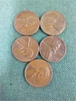 1956 D, 1957 D(2) and 1958 D(2) wheat pennies