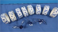 Set of 8 Blue & White Napkin Rings, 3 Delicate