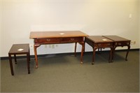 Four wood tables: Pair of Drexel matching single d