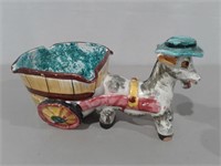 Vtg. Porcelain Donkey Cart Planter