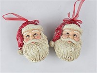 2 Santa Heads Christmas Ornaments