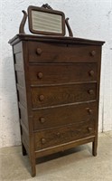 5dr oak highboy dresser w/mirror 32x18x48