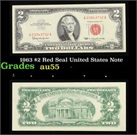 1963 $2 Red Seal United States Note Grades Choice