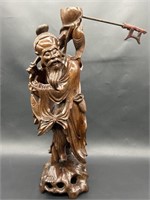 Carved Rosewood Japanese Fisherman Figurine