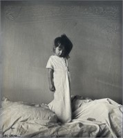 Jan Saudek 'Child Standing on Bed' Silver Gelatin