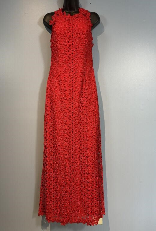 Mira Couturier Red Lace Evening Gown