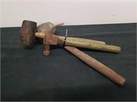 Two rubber mallets and a small hammer