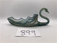 Sooner Ruffled Artglass Swan Vase