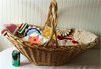 Large Basket Filled w Homemade Holders, Crochet +