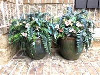 Pair of Glazed Ceramic Planters with Faux