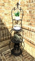 Metal Tiered Plant Stand, Carved Bear &