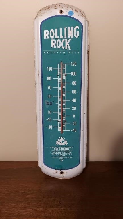 8.5x27in 1988 ROLLING ROCK Thermometer