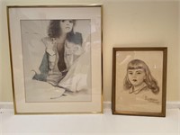 Two portraits of woman/girl in frames