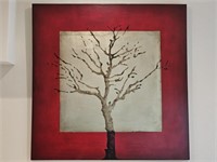 Tree of Life Red & White w/ Brown Print on Canvas