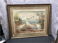 Seagulls by Cyril Lewis Framed In Gold / Wood
