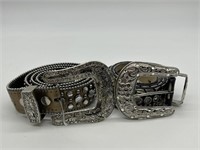 (2) Western Blinged-Out Leather Belts