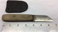 F10) OLD KNIFE, WOODEN HANDLE & SHEATH