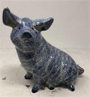 Pottery Pig Theme 9” H x 8” W , Blue Signed Flat