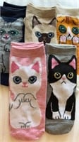 5 new pair of cat socks, each a different breed,