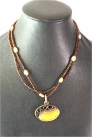 Double Strand Beaded Enameled Pendant Necklace 16"