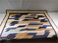 Handmade quilt- Blue/Brown/Gold