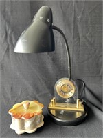 Onyx trinket box, desk lamp and clock, tested