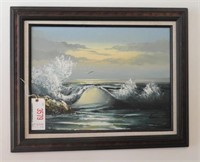 Lot #3579 - Framed oil on canvas beach scene