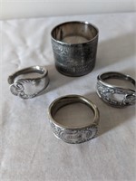Vtg Rodgers Spoon, Napkin Rings (3) & 1 Other