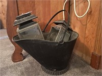 COAL BUCKET AND 2 VINTAGE LAMPS