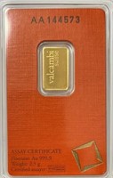 Gold 2.5 gr 999.9 in Assay Valcambi Suisse