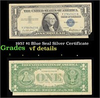 1957 $1 Blue Seal Silver Certificate Grades vf det