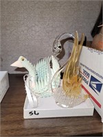 2 PC SWANS, BLOWN GLASS, ORIGAMI