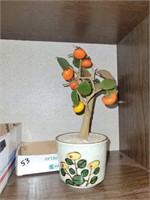 VTG JAPANESE GLASS PERSIMMON POTTED FRUIT TREE
