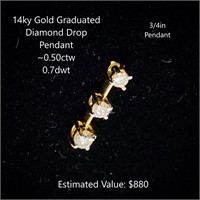14kt Graduated Diamond Drop Pendant, ~0.50ctw