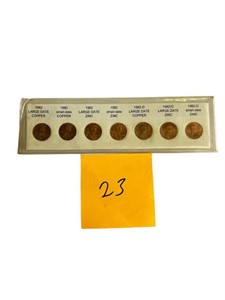 1982 Lincoln Penny Set, 7 Pennies Coin Copper Zinc