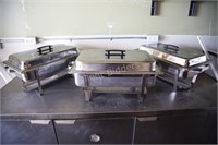 Three Stainless Full Size Chafing Dishes & Stands