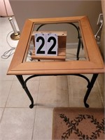 2 Metal Lamp Tables w/ Wood & Glass Tops 21 X 24.5
