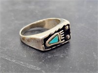 Vtg Silver Turquoise Navajo Bear Paw Ring