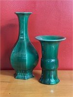Two Emerald Tone Chinese Archaic Style Vases