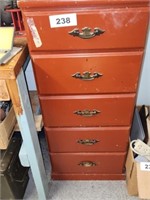 5 DRAWER TALL WOOD CHEST OF DRAWERS- SHOWS WEAR