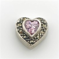 Silver Amethyst Marcasite Heart Pendant