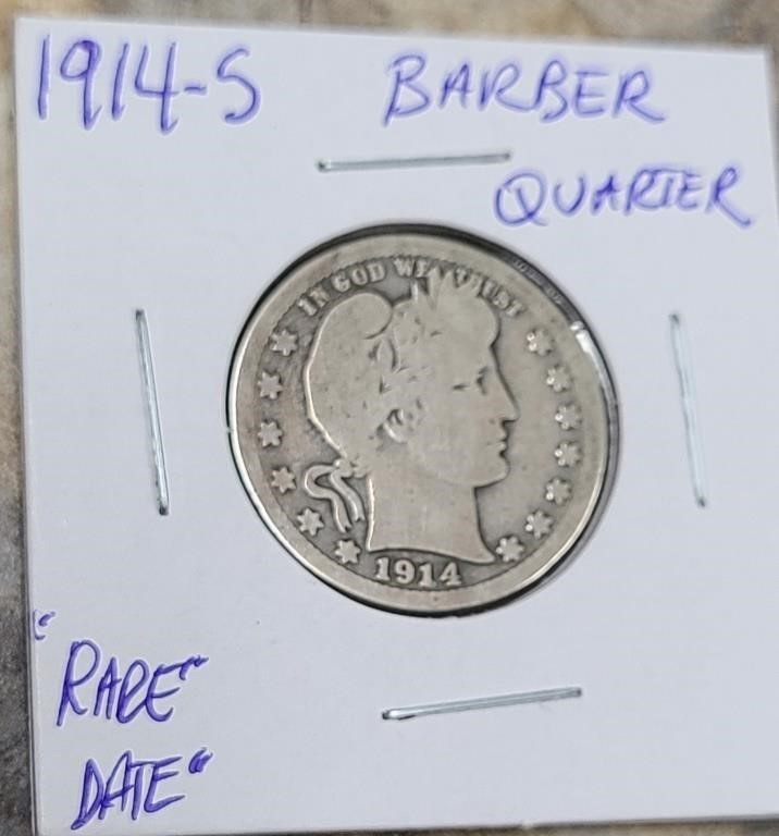 1914-S Barber Quarter " Rare Date "